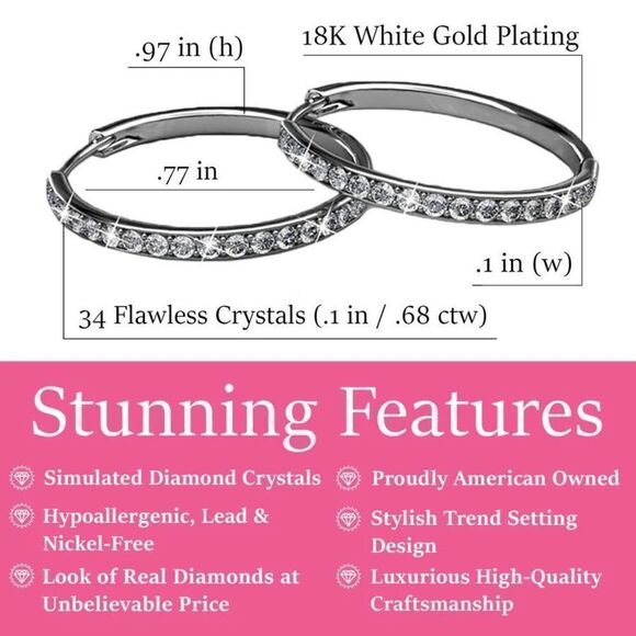New Cate & Chloe Bianca 18k White Gold Plated Silver Hoop Earrings with Simulate - Picture 4 of 8
